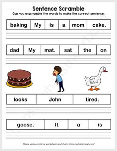 sentence worksheet for kids with pictures and words to describe the word in english