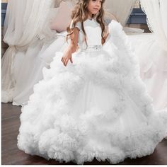 Made Of High Quality Lace Tulle,100% Cotton Lining,Not Harm To The Child Skin,Very Soft And Comfortable,Skin Friendly And Breathable. Beautiful Lace Embroidery,Buttons On The Back,Elegant Lace Appliques Tailing. Floor Length, Long Sleeves,Pretty Princess Ball Gown.High Quality Handmade Embroidery Design And Handwork.Real Picture,Excellent Dress. If You Like The Dress To Be More Puffy, Please Buy A Petticoat, It’s Also In This Page. White Bridesmaid Dress, Royal Train, Wedding Royal, Dress Butterfly, Girls Bridesmaid Dresses, Wedding Dresses For Kids, Gown Princess, White Bridesmaid, Puffy Dresses