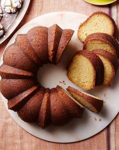 a bundt cake with slices cut out on a plate