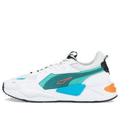 PUMA Rs-X Split Athleisure Casual Sports Shoe Unisex White Blue Green 'White Blue' 383409-02 (SNKR/Retro/Non-Slip/Shock-absorbing) Summit White Athleisure Sneakers For Light Sports, Summit White Athleisure Sneakers For Running, Dynamic Summit White Sneakers For Sports, White Breathable Running Shoes For Athleisure, White Athleisure Sneakers With Athletic Fit, White Athleisure Sneakers, White Running Sneakers Athleisure Style, Sporty Light Blue Sneakers For Jogging, Dynamic Puma Sports Sneakers