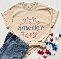 Unisex sizing 100% Cotton Gildan 200 T-shirt Ultra Cotton, not softstyle Sublimated design Braves Shirts, Cycling T Shirts, Fourth Of July Shirts, 4th Of July Shirt, 4th Of July Outfits, Land Of The Free, Vinyl Shirts, Patriotic Shirts, The Brave