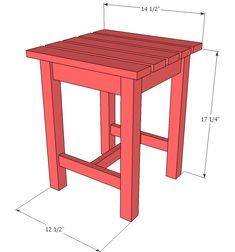 a red table with measurements for the legs