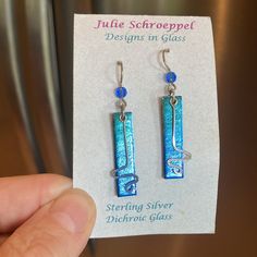 Absolutely Stunning! Julie Schroeppel-Darien’s In Glass Earrings Shimmering Shades Of Blues & Turquoise! Glass Fusion Jewelry, Emerald Earrings Drop, Fused Glass Earrings, Rabbit Earrings, Quirky Jewelry, 18k Gold Earrings, Fused Glass Jewelry, Beaded Dangle Earrings, Enamel Earrings