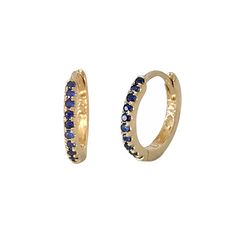 This finely handcrafted huggie hoop earring is composed of 14K solid gold and pavé set with genuine AAA quality round brilliant cut natural real Blue Sapphires. This earring also features a secure hinged closure for the ease of taking them on and off. Huggie Dimensions outer diameter approximately 9mm inner diameter approximately 6.5mm hoop thickness 1.35mm post thickness 0.7mm post length 5.5mm Backing Type: Clip in Wire Metal Finish: High Shine Polish This design is currently available in 14K Helix Piercings, White Gold Hoops, Helix Piercing, Affordable Gifts, Huggie Hoop Earrings, Single Earring, Jewelry Earrings Hoops, Helix, Unique Earrings