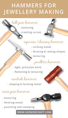 hammers for jewelry making with text overlay that says, hammers for jewelry making