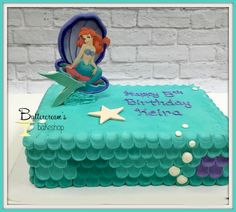 Mermaid on a buttercream sheet cake. Mermaid Sheet Cake, Buttercream Sheet Cake, Little Mermaid Decorations, Ocean Cakes, Little Mermaid Cakes, 10 Birthday Cake, Mermaid Birthday Cakes, Birthday Mermaid, 4th Birthday Cakes