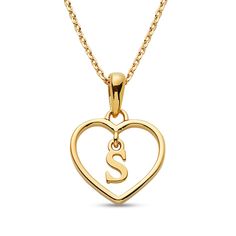 Showcase your initial in this pretty heart pendant! Your choice of metal. A single initial of your choice. 20.0-inch cable chain that secures with a spring-ring clasp. Classic Heart Charm Necklace With Initial Pendant, Valentine's Day Initial Pendant Necklace With Charms, Everyday Heart-shaped Initial Necklace, Personalized Gift Initial Necklace With Heart Charm, Heart Charm Initial Pendant Necklace, Yellow Gold Initial Necklace With Heart Pendant, Yellow Gold Heart-shaped Initial Necklace, Valentine's Day Charm Necklaces With Initial Pendant, Mother's Day Initial Pendant Heart Necklace With Initials