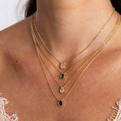 Meet Ines! She is chic, simple, and elegant all in one! She is the perfect necklace to wear solo or to layer with other chains. 5mm Raindrop Pendant Hypoallergenic 18K Gold Plated over Sterling Silver Water & Tarnish Resistant Luxury Minimalist Gemstone Necklace, Dainty Luxury Gemstone Necklaces, Luxury Dainty Faceted Necklaces, Everyday Jewellery, Silver Water, Rain Drops, Everyday Jewelry, Original Gift, Cz Stone