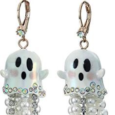 Betsey Johnson Ghost Drop Fringe Earrings - Glow In A Dark White Novelty Dangle Jewelry, Novelty White Dangle Jewelry, Novelty White Earrings For Pierced Ears, White Novelty Jewelry For Party, Novelty White Jewelry For Party, White Novelty Party Jewelry, White Halloween Party Jewelry, Novelty White Dangle Earrings, Novelty White Drop Earrings