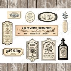 an assortment of vintage labels and stickers