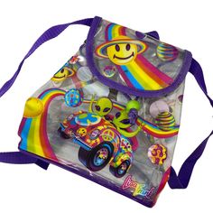 Super Cute Vintage Lisa Frank Backpack Featuring The Aliens Zorbit & Zoom. Clear Backpack With Purple Straps And Handle. Drawstring And Velcro Closure. Has Some Stains And Marks. Pen Marks To Interior. Playful Purple Backpack For Everyday Use, Fun Purple Back To School Bag, Playful Purple Travel Bags, Lisa Frank Backpack, Fun Purple Backpack, Lisa Frank School Supplies, Playful Purple Standard Backpack, Lisa Frank Phone Case, Playful Purple Backpack Bag