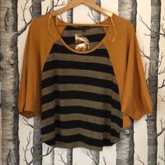 Raglan Style Striped Knit Top With Contrast Light Weight Dolman Sleeves In Dark Mustard Yellow, Bought From Lulus Trendy Orange Tops For Layering, Orange Crew Neck Top For Layering, Casual Orange Tops For Layering, Mustard Short Sleeve Tops For Fall, Dark Mustard Yellow, Kimono Sleeve Top, Lantern Sleeve Top, Batwing Top, Black Blouse Long Sleeve