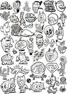 an image of cartoon characters drawn in black and white