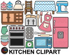 the kitchen clipart includes appliances and cooking utensils