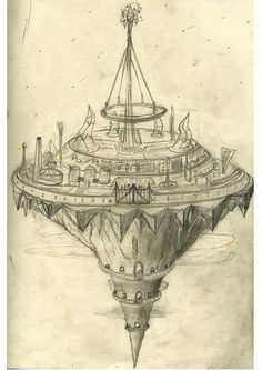 a drawing of a floating island in the water