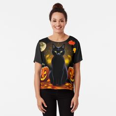 Get my art printed on awesome products. Support me at Redbubble #RBandME: https://www.redbubble.com/i/top/Black-Cat-and-Pumpkins-Haunted-Night-by-LaiCharmShop/149677238.B7P0O?asc=u Fitness Models, Tops Designs