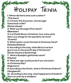 a holiday trivia with holly wreaths on it