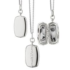 This "Kate" Slim Rectangle Locket Necklace is crafted from Sterling Silver and features 0.46ct White Sapphire. Necklace chain measures 18in. Sterling Silver Locket Necklace, Monica Rich Kosann, Silver Locket Necklace, Sterling Silver Locket, Jewelry Lockets, Photo Necklace, Charm Necklaces, Silver Lockets, Side Profile