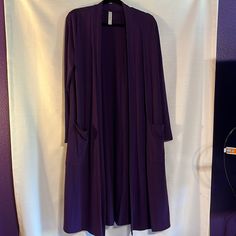 Really Soft And Light Weight Long Cardigan Oversized Purple Long Sleeve Cardigan, One Size Long Sleeve Outerwear For Layering, Purple Open Front Outerwear For Fall, Open Front Loungewear Outerwear, Casual Long Purple Outerwear, Purple Open Front Cardigan For Fall, Purple Long Sleeve Cardigan For Layering, Casual Purple Open Front Outerwear, Purple Long Sleeve Cardigan