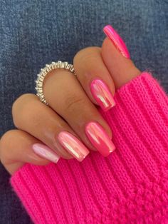 Multicolor  Collar   Plain Color Nails Embellished   Beauty Tools Pink Chrome Nails, Chrome Nails Designs, Hot Pink Nails, Valentine Nails, Easy Nails, Colorful Nails, Summery Nails, Nailed It