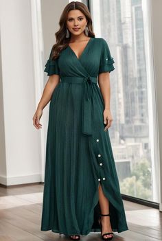 plus size v neck tulle formal evening dress with ruffle sleeves 111307 Non-stretch Elegant Maxi Dress With Ruffles, Spring Banquet Maxi Dress With Short Sleeves, Formal Short Sleeve Maxi Dress With Ruffles, Formal Short Sleeve Maxi Dress For Fall, Short Sleeve Maxi Dress With Ruffles For Formal Events, Sophisticated Plus Size, Tulle Evening Gown, Bead Lace, Dress With Ruffle Sleeves