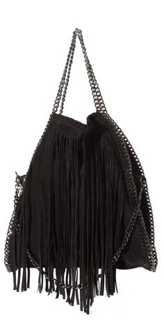 The Fringe Stella - Shop Gigi Moda - Made in Italy Stella Mcartney, Leather Fringe Purse, Fringe Tote Bag, High Heels Classy, Fringe Handbags, Handbags Black, Stella Mccartney Falabella, Fringe Purse, Chain Top