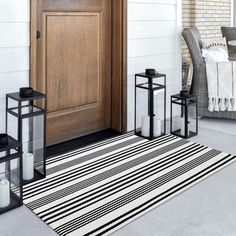 PRICES MAY VARY. CLASSIC STRIPED PATTERN:This rectangular outdoor rug features a classic striped design that gives it timeless style, featuring clean lines and a simple,Adorn your floors and bring flair to your home with the Better Homes and gardens cotton front porch rug blanket DOORMAT DECOIR:Layer rug this striped doormat up with outdoor welcome mat （not included） to make elegant front door rug,They are heavy duty, high quality and offer a touch of your personality for your entryway and a gre Striped Outdoor Rug, Front Porch Rug, Modern Front Porches, Small Bathroom Rug, Door Mat Entryway, Porch Doors, Porch Rug, Laundry Room Rugs, Front Door Rug