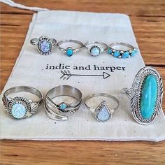 8-PIECE Women'S Fashion Turquoise Ring Ornaments Bohol, Jewels Rings, Set Ring, Western Jewelry, Turquoise Rings, Fashion Ring, Engagement Jewelry, Girly Girl, Silver Turquoise