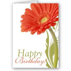 an orange flower with the words happy birthday written on it is in front of a white background