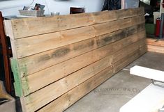 a large wooden wall in a garage