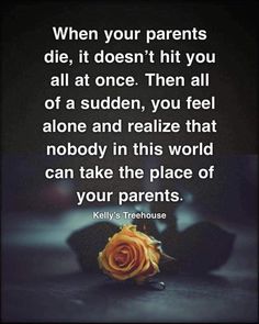 a rose sitting on top of a table next to a black background with the words when your parents die, it doesn't hit you all at once