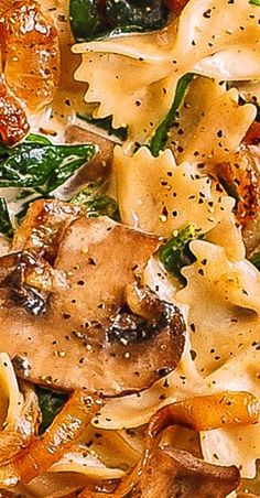 pasta with mushrooms, spinach and other vegetables