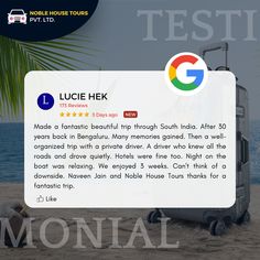 an advertisement for the google hek travel app on a beach with palm trees in the background