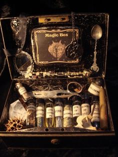 Magic Box, Witch Aesthetic, Potion Bottle, Fete Halloween, Hallows Eve, Book Of Shadows, Art Journals, Larp, Apothecary