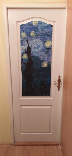 Van Gogh, door, pictures, sky, night sky, stars Door Design Drawing Ideas, Painting Ideas On Door, Bedroom Door Painting Ideas Creative, Drawing On Doors Ideas, Door Painting Ideas Creative, Painting On Door, Door Art Bedroom, Door Painting Ideas Bedroom, Painted Bedroom Doors