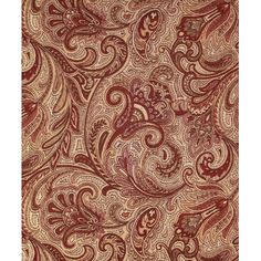 an area rug with red and beige paisley design