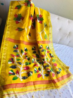 Matka muslin  Silk  saree With Running blouse piece. Silk Mark Certified. Yellow Semi-stitched Handloom Saree, Handloom Yellow Chanderi Blouse Piece, Yellow Chanderi Handloom Blouse Piece, Semi-stitched Yellow Cotton Silk Saree, Yellow Handloom Cotton Silk Dupatta, Yellow Cotton Silk Handloom Dupatta, Yellow Handloom Unstitched Saree, Unstitched Yellow Handloom Saree, Yellow Cotton Silk Dupatta For Festivals