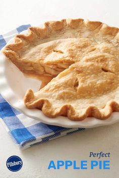 an apple pie sitting on top of a white plate