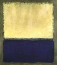 an abstract painting with blue, yellow and white colors on the bottom half of it