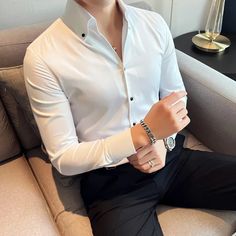 SPECIFICATIONS Material: Polyester Fiber Shirts Type: Dress Shirts Applicable Scene: BUSINESS Style: Smart Casual Sleeve Length(cm): Full Applicable Season: Spring and Autumn Gender: MEN Item Type: Shirts Collar: Turn-down Collar Closure Type: Single Breasted Sleeve Style: Regular Model Number: K Fabric Type: Broadcloth Pattern Type: Solid White Slim Fit Shirt With Casual Collar, White Business Tops With Casual Collar, White Casual Business Tops With Collar, White Casual Business Tops, White Casual Collar Tops For Business, Fitted White Shirt With Casual Collar, White Fitted Shirt With Casual Collar, White Fitted Dress Shirt With Casual Collar, White Long Sleeve Business Top