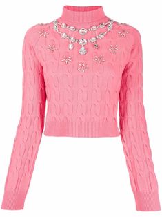 coral pink wool-cashmere blend cable knit crystal embellishment roll neck rear button fastening long sleeves straight hem Hollister Style, Cable Knit Jumper, High Neck Long Sleeve, Van Cleef Arpels, Paco Rabanne, Fashion Line, Crystal Embellishment, Cashmere Wool, Lady Dior