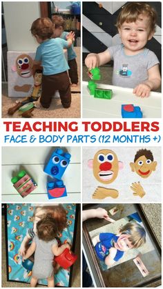 a collage of photos showing different activities for toddlers to do with their toys