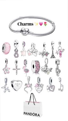 Pandora Charms Pink, Pandora Bracelet Charms Ideas, Pandora Bracelet Designs, Icon Jewelry, Dream Bracelet, Pandora Jewelry Charms, Xmas Wishes, Bracelet Pandora, Bead Charms Diy