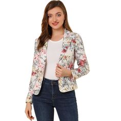 Impeccable tailoring makes the fit feminine on this formal blazer.A blazer in pattern, this look is a truly fresh take for your jacket collection.Bring chic style to your work-to-play look in this sweetly sophisticated blazer a charming bloom print.This plaid motif business-chic blazer is an easy pairing option for looks from casual to classic.Sweet floral turn up the fresh vibe of this brightly colored blazer for a polished addition to your office or everyday look.Please check your measurements Crop Suit, Business Casual Suit, Business Casual Blazer, Floral Print Blazer, Cropped Blazer Jacket, Chic Blazer, Business Chic, Front Office, Blazer Beige