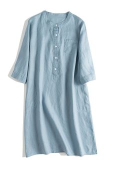 Name:       Simple Button Down Linen Dresses Women Fabric: Fabric has no stretchSeason:     SummerType: DressSleeve Length: 3/4 sleeveColor:    Blue .GreenDresses Length:  Knee lengthStyle: CasualMaterial:     100% LinenSilhouette:  Loose Free Size:please let me know your body size (Height .Weight .Bust .Waist .Hip) . so I can give some advice. Length:92 cm .Shoulder Wide:40 cm .Bust:102 cm .Sweep:120 cm .Sleeve Length:38 cm . Blue Sleepwear With Button Closure, Blue Cotton Sleepwear With Button Closure, Cheap Light Indigo Button-up Shirt, Blue Button-up Sleepwear With Button Closure, Blue Long-sleeve Sleepwear With Buttons, Linen Dress Women, Free Size, Body Size, Linen Dresses