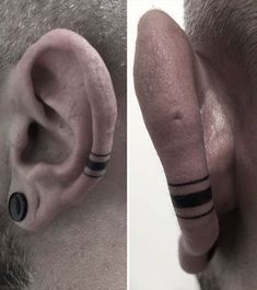 an ear with two black lines on it and a man's left side behind the ear