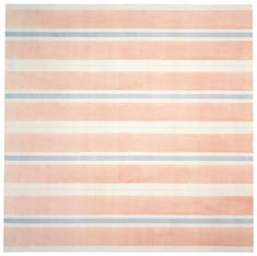 an orange and blue rug with horizontal stripes