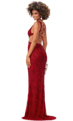 Turn heads effortlessly with this stunning Ashley Lauren 11366 evening gown. Sparkling beads and sequins in an intricate pattern beautify the whole ensemble as the sleeveless bodice is topped with a deep V-neckline. Cut-Out emphasizes the gorgeous top, leading into an open back with a lace-up tie detail. The column skirt tapers to full length and extends in a subtle train. Show your sophisticated sense of style in this Ashley Lauren 11366 masterpiece. Models are wearing Gold, Lilac, Peacock and Red colors. Style: asla_11366 Details: Sleeveless, Cut-Outs, Beaded, Lace-Up Back, Sheer Inset, Train, Back Zipper Closure Length: Long Neckline: V-Neck Waistline: Natural Silhouette: Column Please refer to our returns and exchanges policy page (click here) for more details. Ashley Lauren, Gown Gold, Beaded Evening Gowns, Column Skirt, Sequin Gown, Bead Pattern, Side Cuts, Classic Elegance, Cut Outs