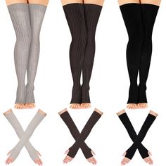 PRICES MAY VARY. Complete Package: this set includes 3 pairs of thigh high leg warmers and 3 pairs of arm warmers, giving you a total of 6 pairs of stylish and functional accessories, mix and match the colors to create different looks or share them with your friends and loved ones; The product may have color differences due to different batches; The color shall be subject to the actual product Reliable Material: made with acrylic fiber, these long leg warmers and long gloves are soft, comfortabl Leg Warmers And Arm Warmers, Thigh High Leg Warmers, Long Fingerless Gloves, Thigh Socks, Knit Leg Warmers, Acrylic Fiber, Thigh High Socks, Long Gloves, Warm Socks