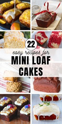 22 Sweet Mini Loaf Pan Cake Recipes and 8 photos of different mini loaf cakes including pina colada cake, red velvet cake, mini gingerbread loaf cake, peach cake, chocoalte cake, orange loaf cake, oatmeal mini loaf pan cake, humming bird mini cake Individual Loaf Cakes, Loaf Pan Desserts Easy Recipes, Mini Sweet Bread Recipes, Christmas Mini Loaf Cake Recipes, Mini Pan Cakes Ideas, Small Loaf Pan Recipes, Mini Loaf Cake Recipes, Christmas Mini Loaf Cakes Ideas, Mini Loaf Pan Recipes Dessert